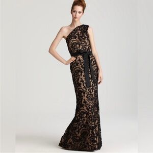 “TADASHI SHOJI” Lace One Shoulder Asymmetrical Mermaid Gown